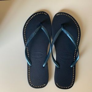 HAVAIANAS SLIM RHINESTONED SOLE FLIP FLOPS
